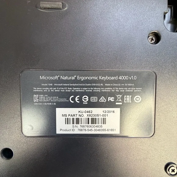 Microsoft KU-0462 Natural Black Ergonomic Wave USB Keyboard 4000 v1.0 Tested - Picture 5 of 5